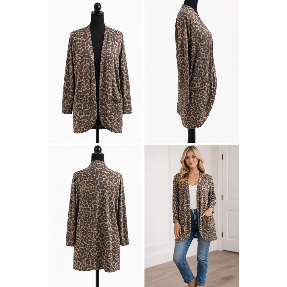 Ivoire Leopard‎ Print Open Front Cardigan Brown Tan Longline Sweater Mens Medium